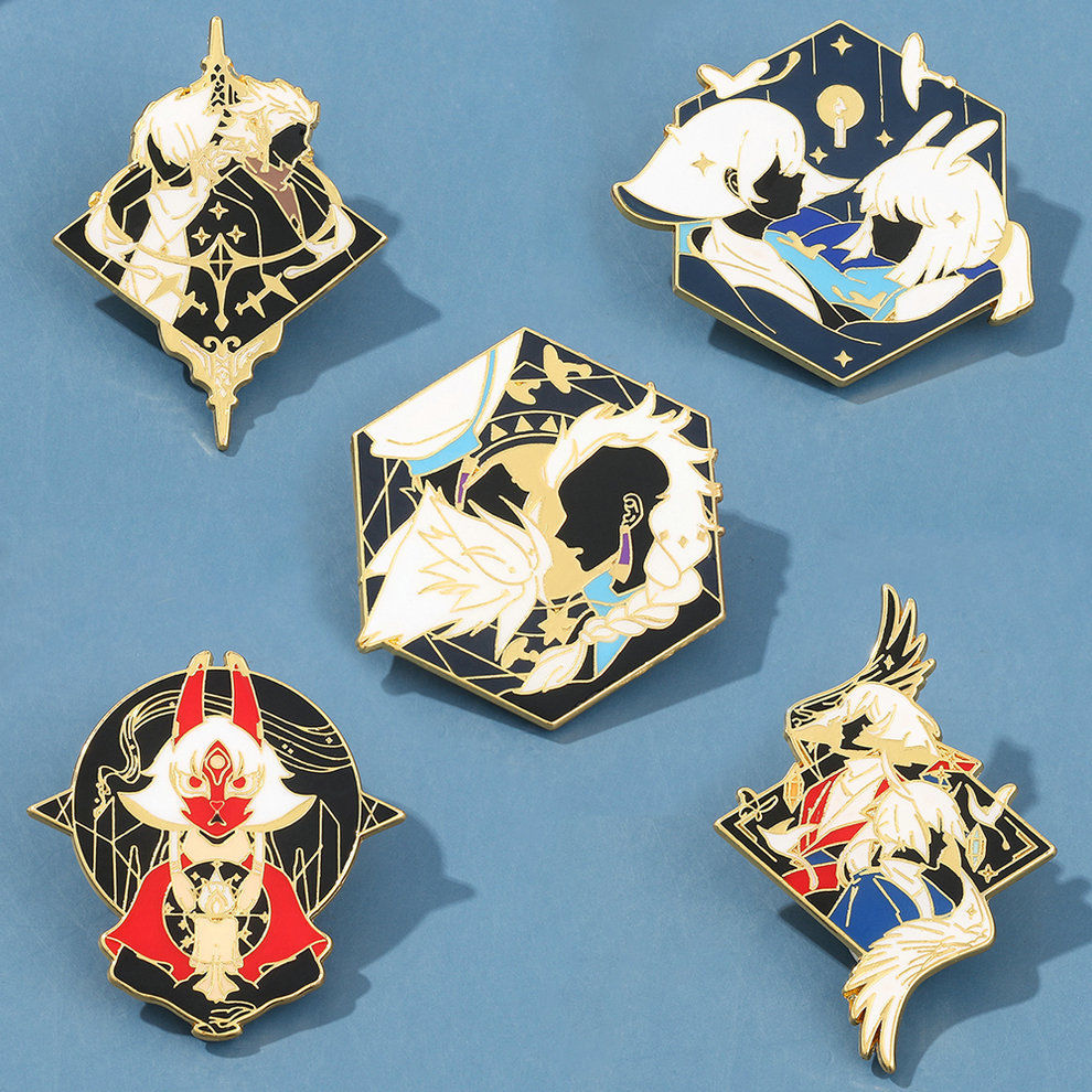 游戏sky光遇周边龙骨卡卡白鸟平菇金属徽章吧唧章胸针礼物 展示架效果