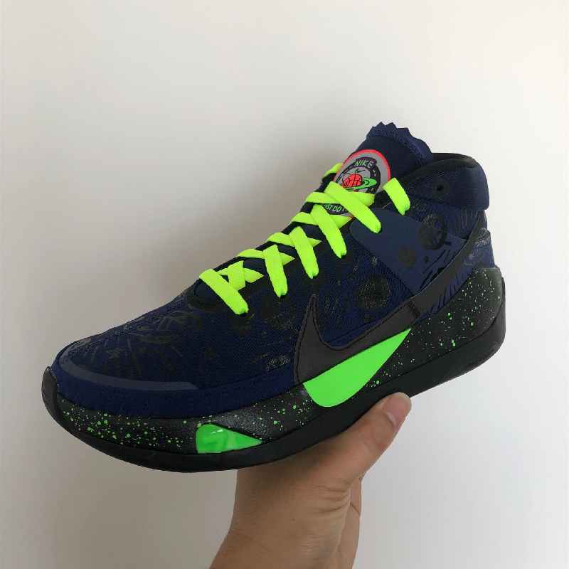 ike耐··克kd13ep杜兰特蓝国内版青草绿色荧光绿色斑点半圆形潮鞋带