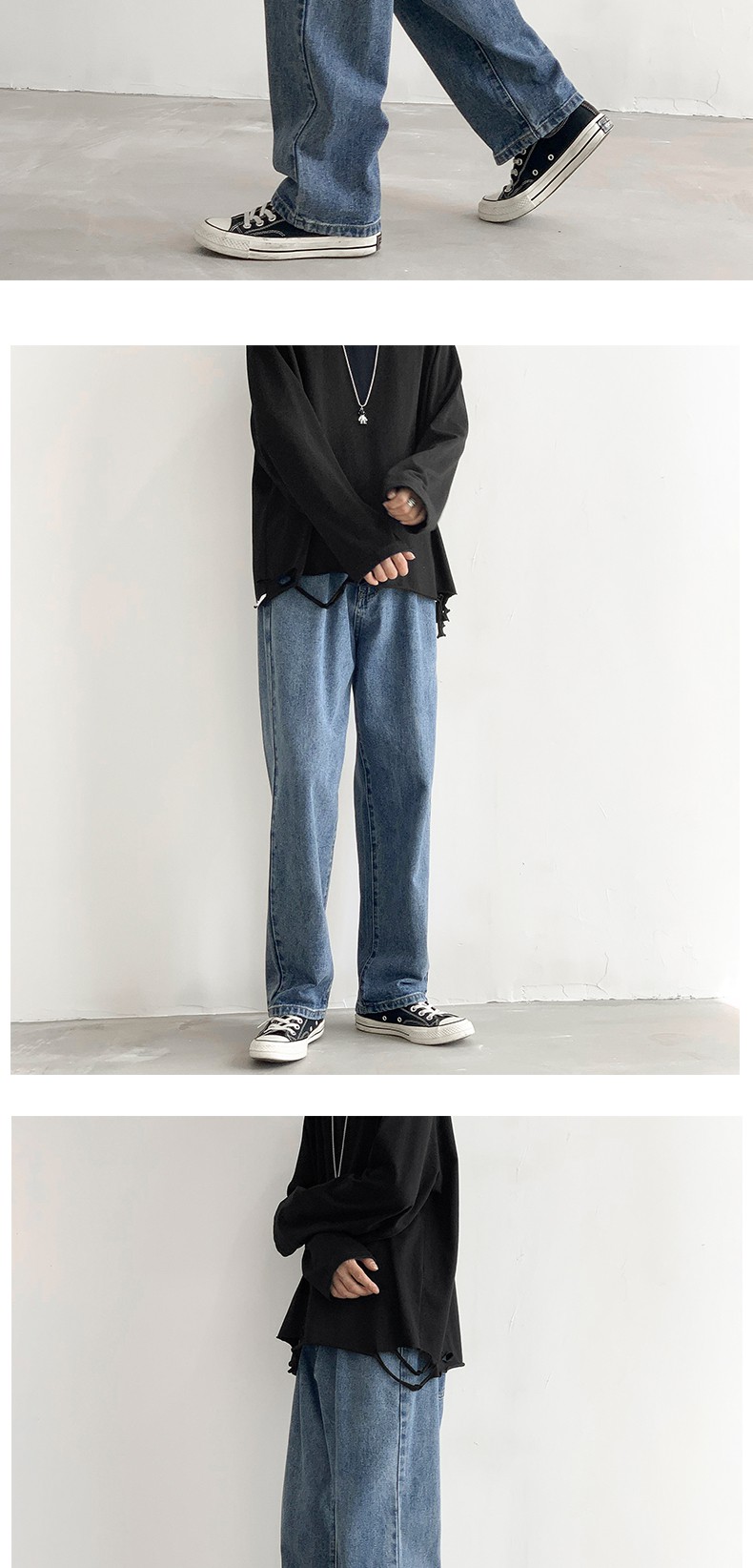 65圣时迪dk制服休闲牛仔裤男潮牌ins痞帅直筒阔腿裤子韩版纯色港风