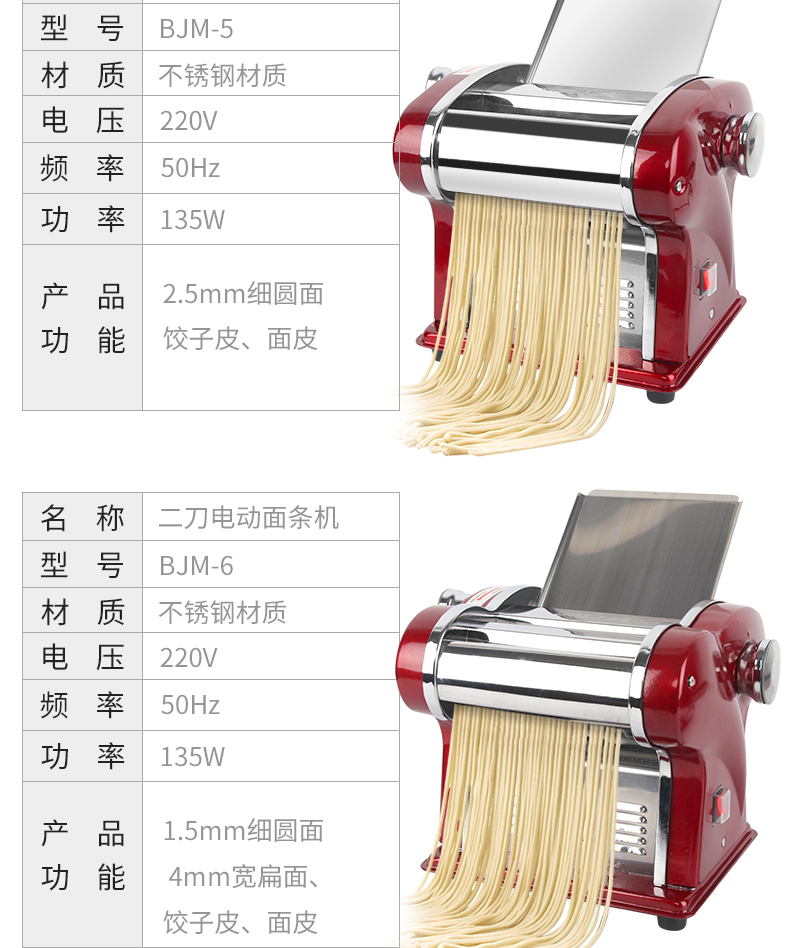 60拜傑壓面機家用電動多功能小型擀麵機家庭餃子皮不鏽鋼麵條機二刀