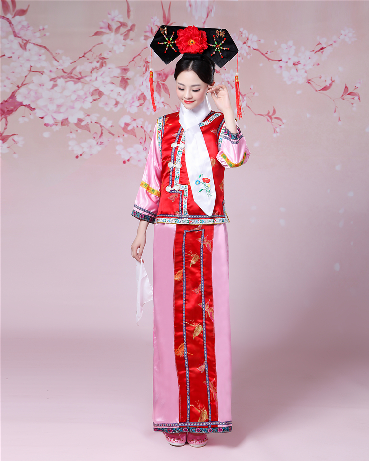 清朝格格古装还珠格格服装族旗服宫女甄嬛传年会班服演出服 红色 身高
