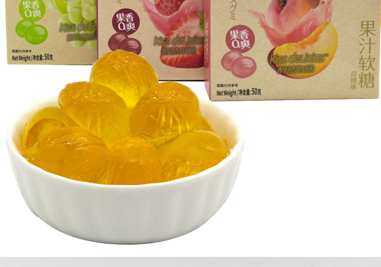 gummy果汁软糖50g水果软糖果香q爽白桃网红橡皮软糖休闲小零食 6盒