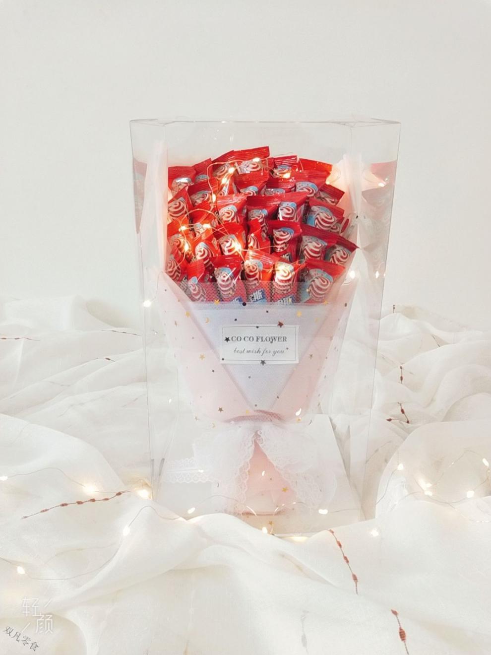 圣诞节糖果礼盒52支阿尔卑斯棒棒糖花束糖果透明礼盒装送男女朋友闺蜜