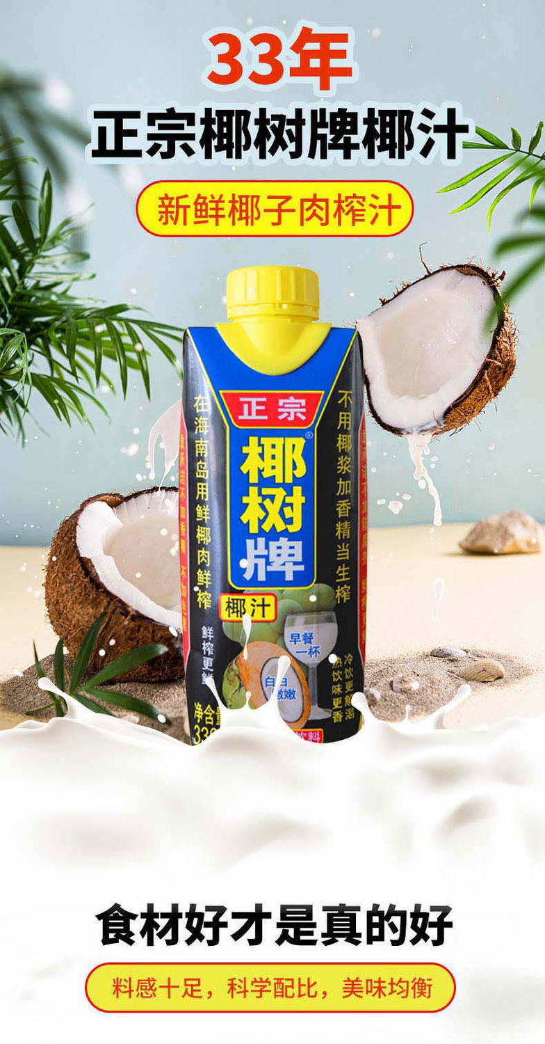 海南正宗牌椰汁椰子汁饮料饮品330ml植物蛋白椰奶果汁椰汁330ml10瓶