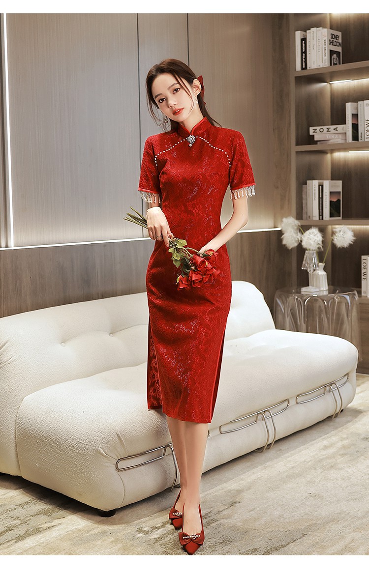 旗开得胜红色旗袍敬酒服新娘2022新款结婚夏订婚连衣裙感夏季中考高考