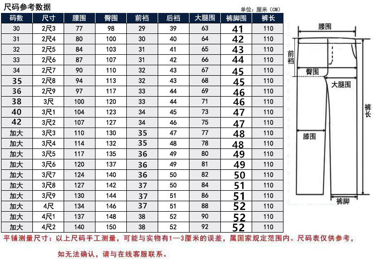 裤子身高体重对照表男图片