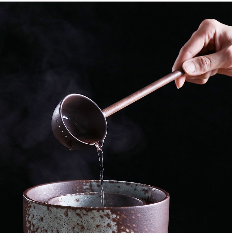 陶瓷分茶勺煮茶器分茶勺长柄舀茶勺煮茶茶勺木质手把茶勺茶铲麦饭石分