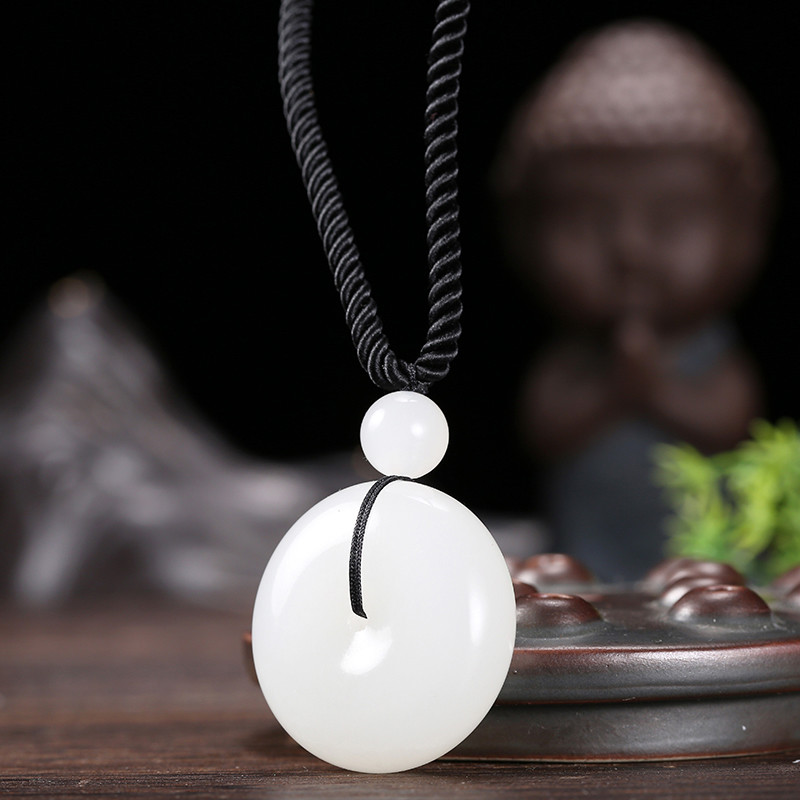 新疆天然和田玉羊脂白玉平安扣吊坠男女情侣款玉石挂件大号平安扣