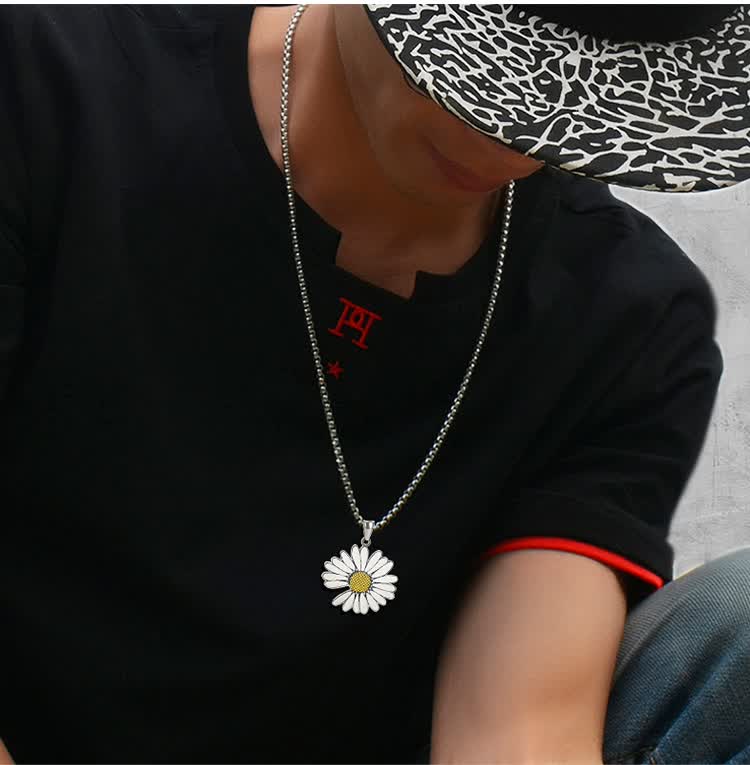 钟秀gd权志龙同款小雏菊网红项链男潮蹦迪百搭个性ins吊坠嘻哈可刻字