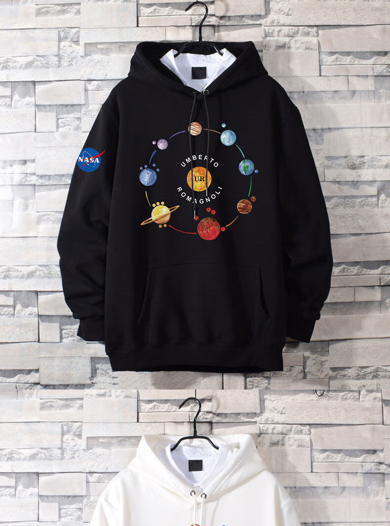 naa官方宇航员连帽卫衣男春秋薄款学生青少年潮宽松帽衫冬季加绒 黑色