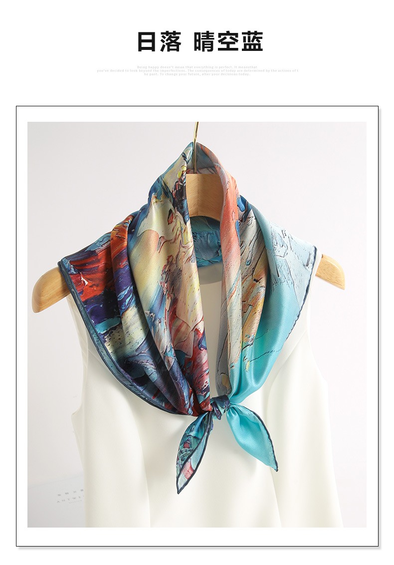 杭丝府真丝丝巾女中方巾桑蚕丝围巾素绉缎油画复古丝巾女夏季薄款防晒