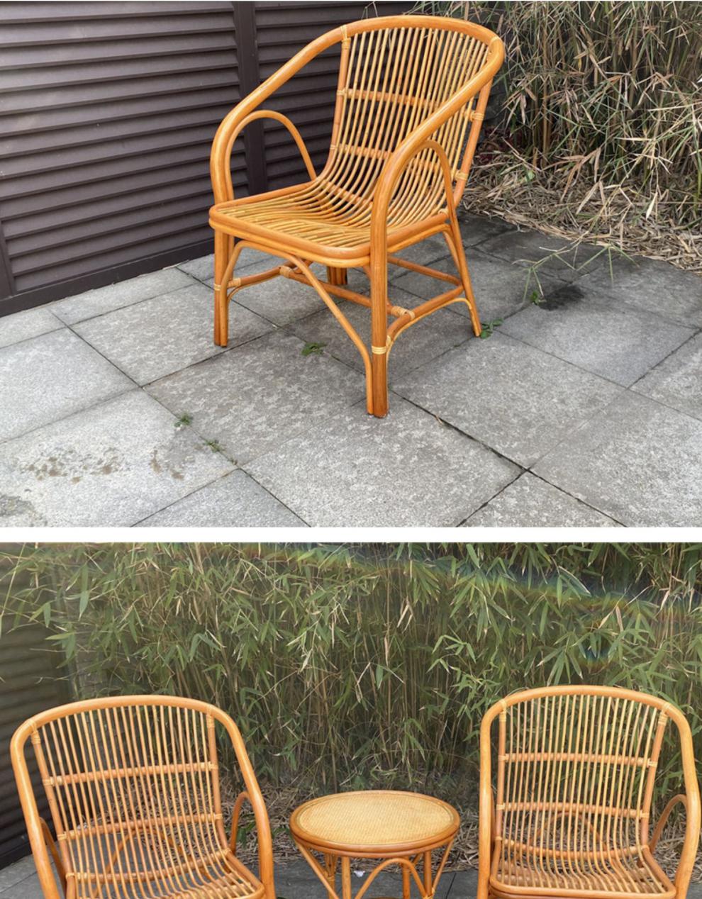 真藤椅三件套 藤椅家用老人扶手休闲靠背手工客厅庭院户外藤椅三件套