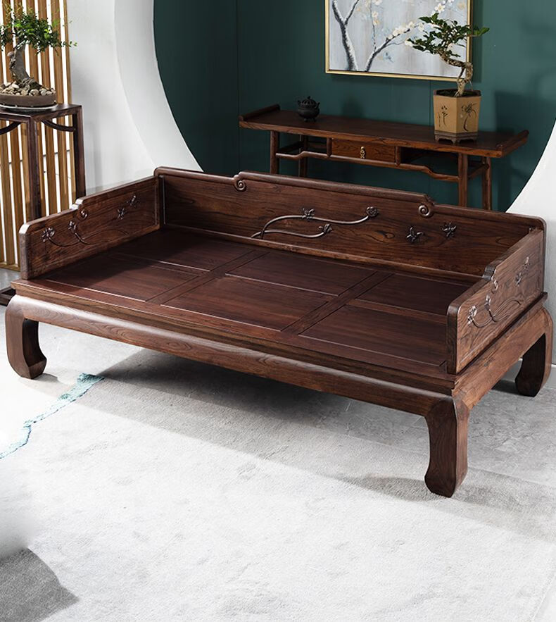 罗汉床榆木 罗汉床新中式老榆木仿古家具实木床榻现代禅意客厅小户型