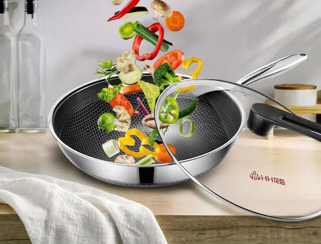 花后不粘锅316不锈钢不粘锅升级蜂窝双面屏家用平底炒锅316l不锈钢