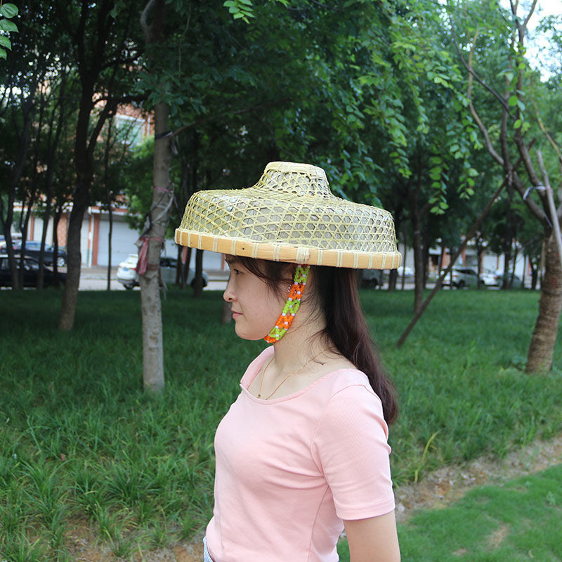 阪铭 草帽农民大檐竹编斗笠春夏季海南斗笠帽渔民竹编帽子平顶防水