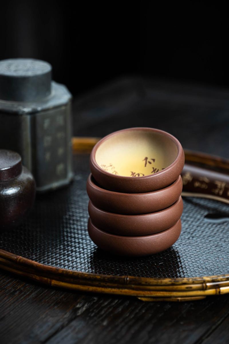 紫砂壶茶杯主人杯 紫砂杯宜兴茶杯杯子主人品茗手工刻字小个人带盖