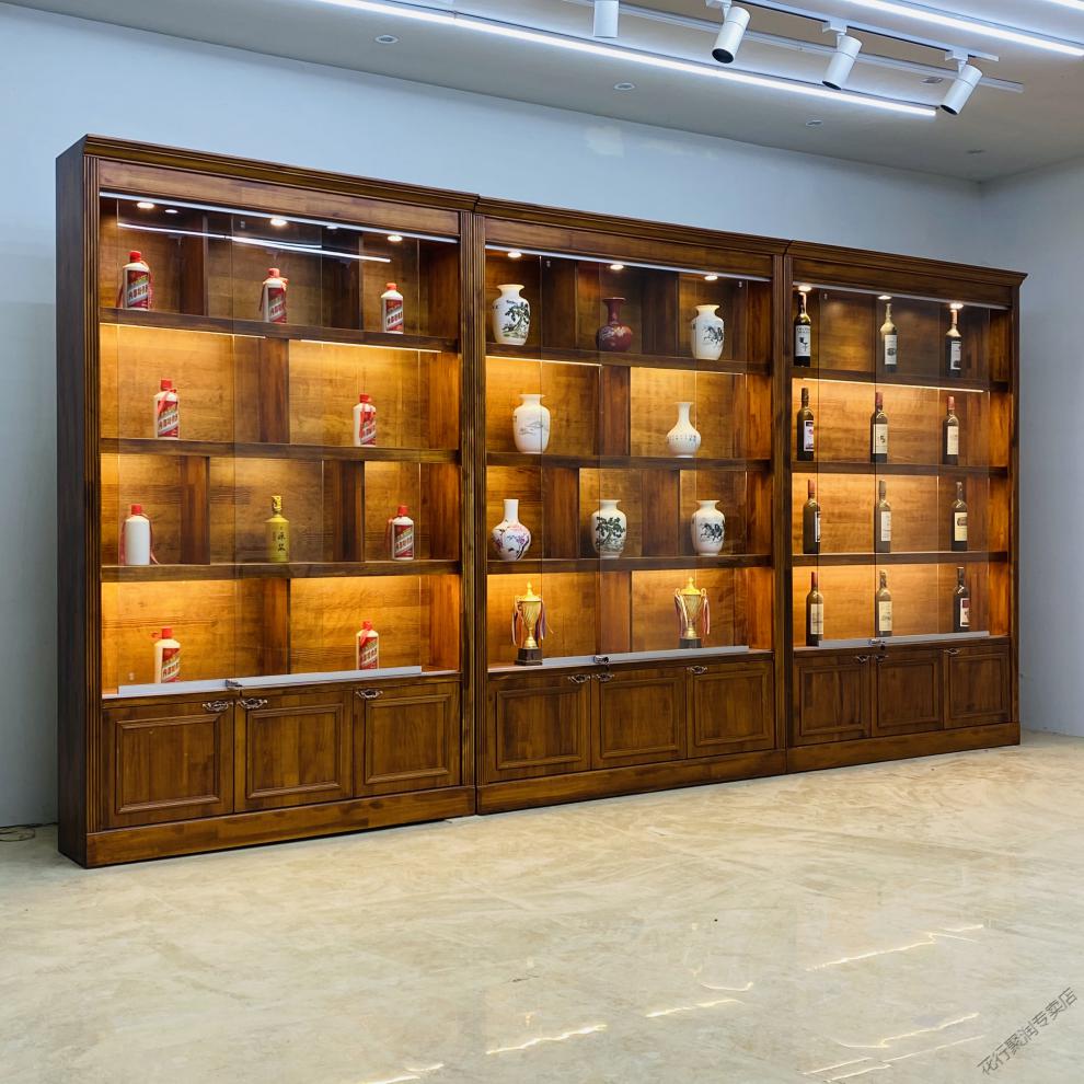 白酒柜家用复古展示柜茶叶玉器白酒收藏柜产品组合展示架陈列架实木高