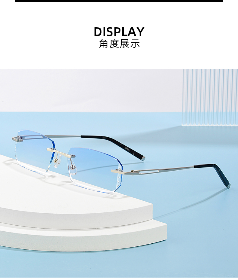 无框配近视眼镜男超轻钻石切边变色抗蓝光镜片成品眼镜框架 镜框 1.