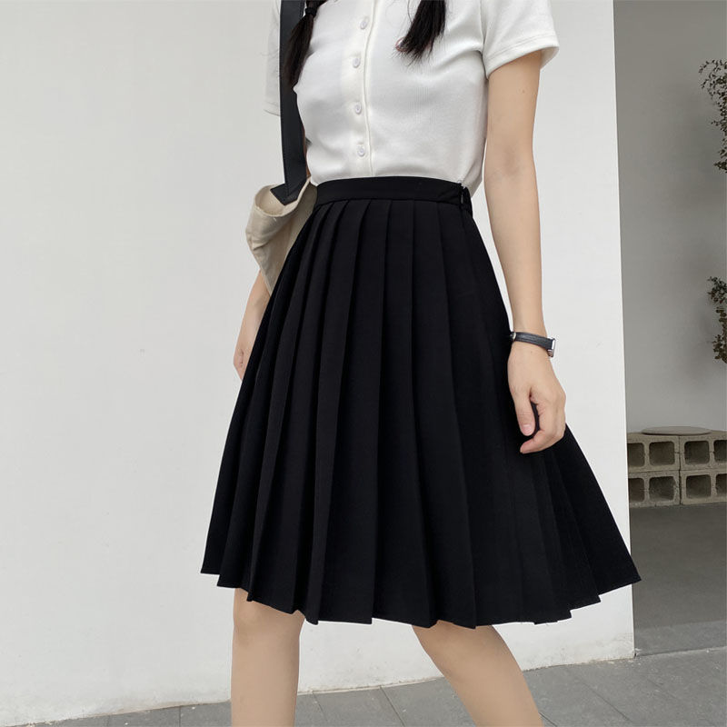 半身裙夏季裙子jk班服黑色中裙女生软妹遮胯半身裙黑色s