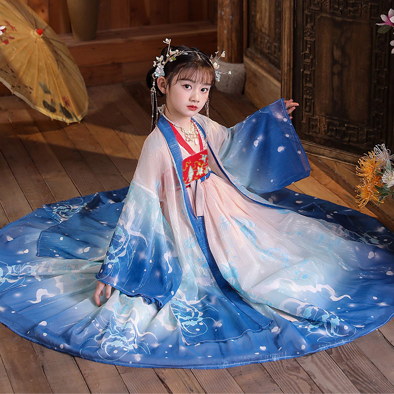 女童大袖衫古装襦裙雪纺小女孩仙连衣裙汉服公主裙联名定制款 单独大