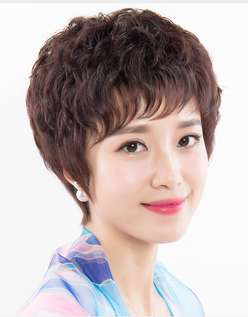 恒发假发套女真人发丝全头套短发假发头套式中年妈妈真发套整顶头套夏