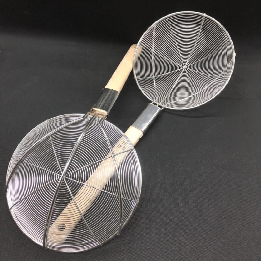 旭矾漏勺细网不锈钢竹柄大漏线漏炸密喱过滤网捞面渣捞漏勺钢丝网厘