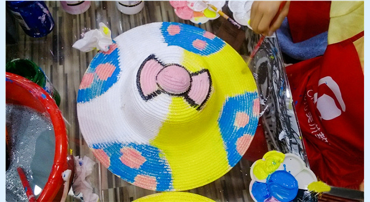 甄萌草帽diy绘画帽子儿童节手工材料幼儿园创意彩绘涂鸦编织手绘草帽