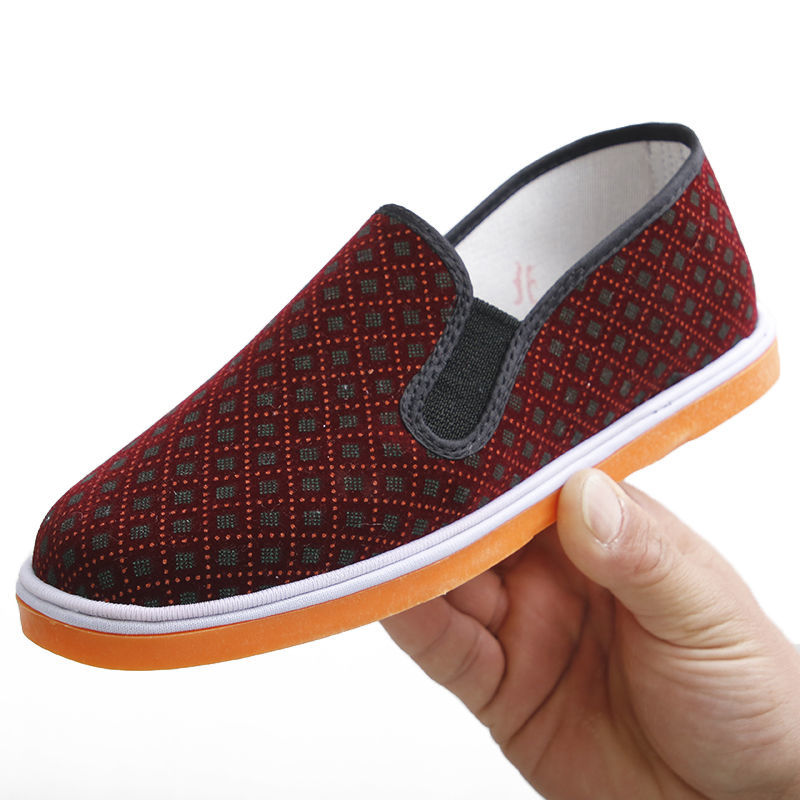 牛筋底松紧口格子布老北京手工布鞋一脚蹬女士休闲布鞋软底不断底牛筋