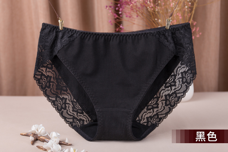 纯棉裆200斤大码胖mm性感内裤系带绑带女蕾丝裤头甜美三角小内裤 黑色
