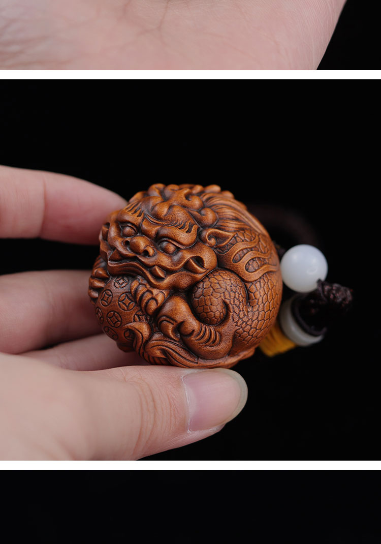 黄杨木手把件貔貅转运球黄杨木雕刻把玩檀香动物挂件仿古貔貅手把件