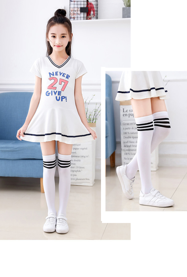 蔻诗瑶夏天儿童长筒袜女薄款幼儿童白色长中筒袜子棉质k学生少女高筒