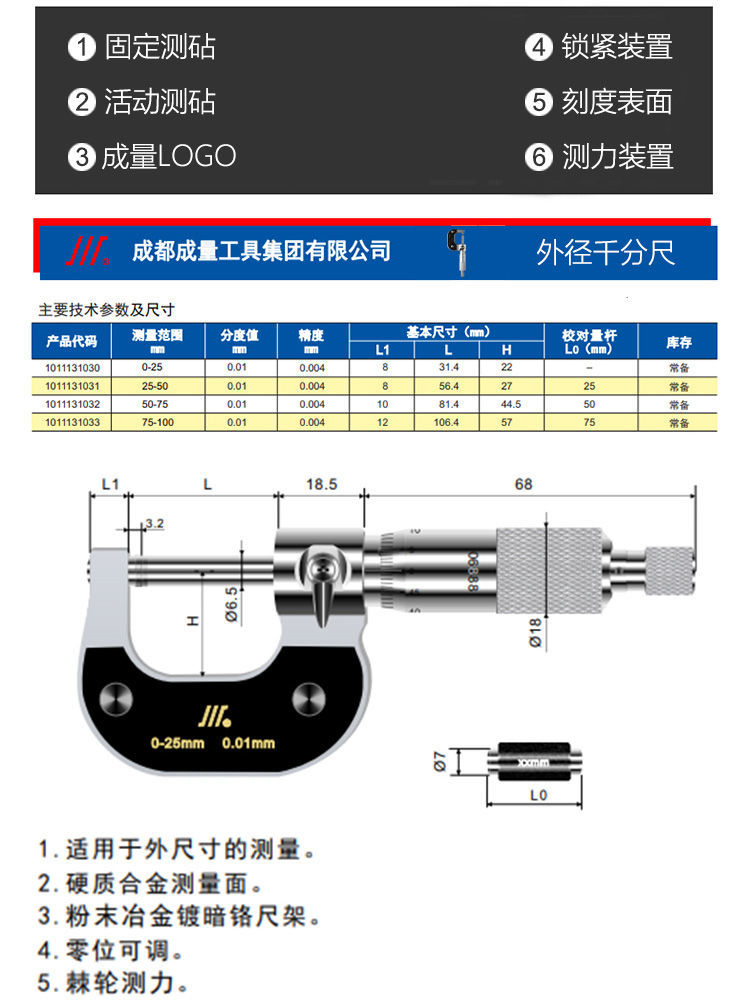 外径千分尺川牌025高精度螺旋测微器0.