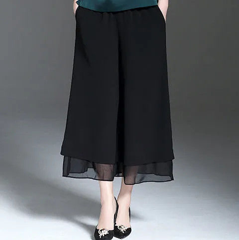 意枕上高腰真丝女裤子夏2021新款桑蚕丝裤裙宽松显瘦薄款妈妈装九分阔