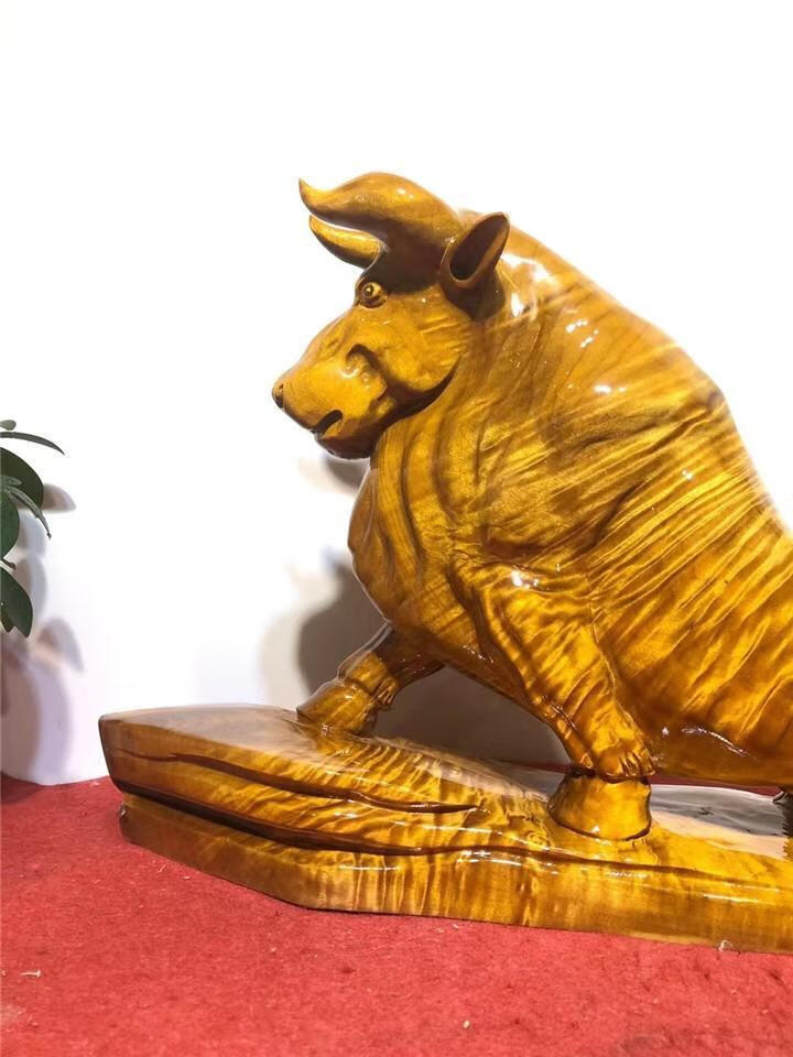 法莱居旗舰店木雕牛摆件金丝楠木大黄牛生肖牛气冲天办公室装饰摆设礼