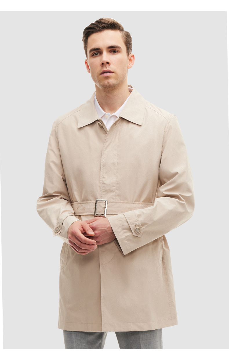 伦敦雾春季商务休闲宽松版风衣外套单排暗筒翻领中长款百搭风衣男黑色