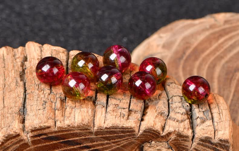 7a冰种西瓜晶爆花晶散珠子diy红绿水晶手工饰品配饰手链串珠整包赠