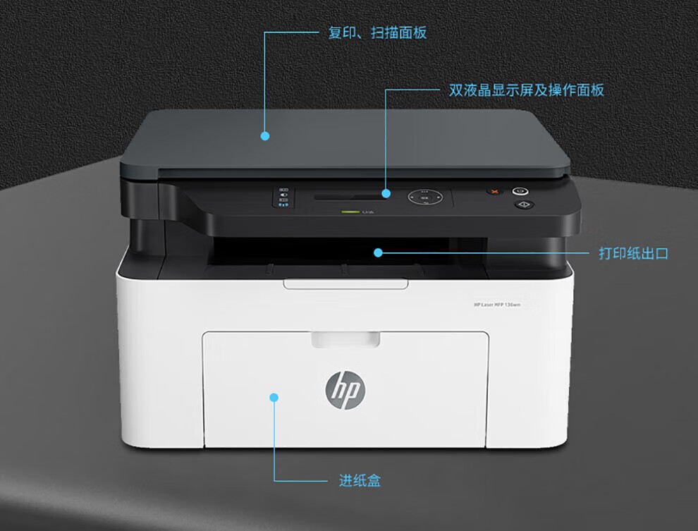 惠普(hp) 136nw/132a/233sdw黑白激光打印机复印一体机家用小型办公