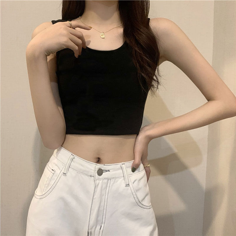 修身显瘦辣妹打底内穿短款露脐小背心女两件装黑色白色小均码70100斤
