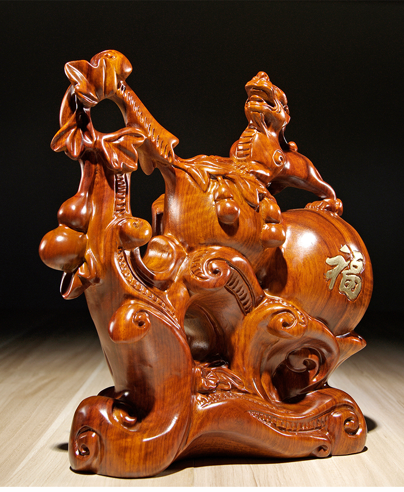 奈希森花梨木雕刻貔貅葫芦摆件家居客厅玄关酒柜办公室装饰红木质工艺