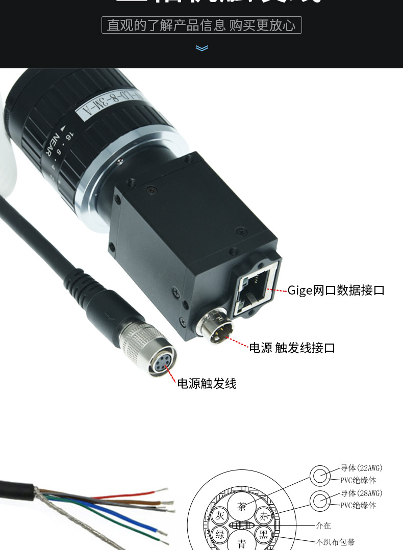 适用于工业相机basler触发线6pin芯电源线屏蔽工业级拖链高柔线 普柔