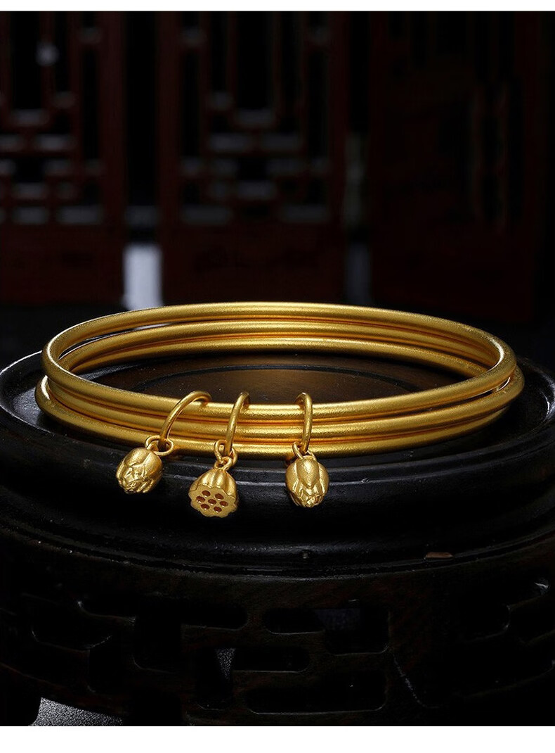 韩大福9999足金古法传承手镯女古风三生三世黄金手镯女款三个圈闭口半