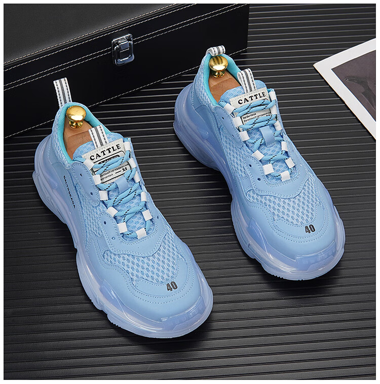 ineslee品牌高端轻奢潮鞋老爹鞋男ins潮秋季透气网面内增高鞋子男潮流