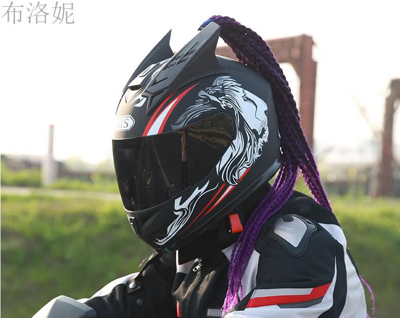 机车头盔女带辫子脏辫艾狮男女摩托车头盔半全盔覆式个性酷四季夏季