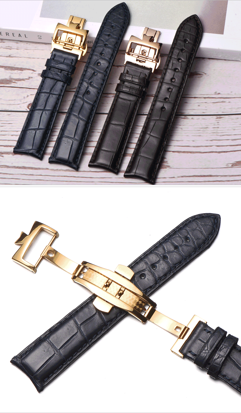 表带蝴蝶扣适配表带男传承艺术大师五陆系列表带蝴蝶扣男黑色黑线金色