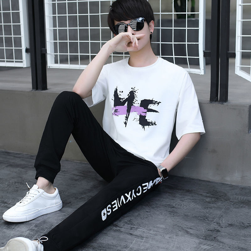 男孩潮流夏装1215岁大童短袖t恤13初中学生16青少年运动两件套装3035