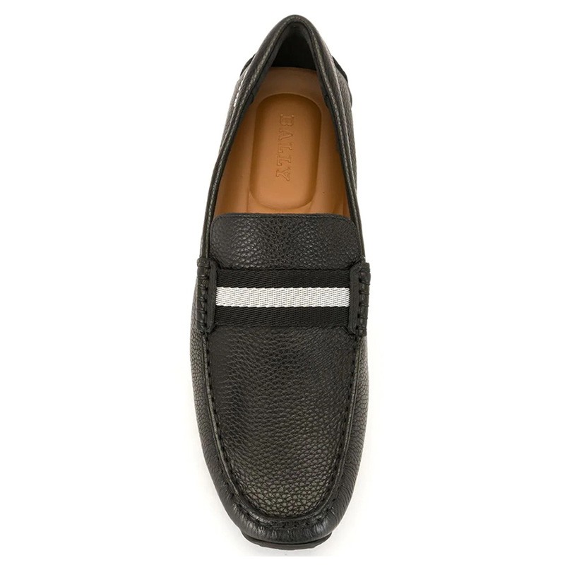 【现货】bally/巴利男鞋黑色经典条纹饰皮质纹理皮质男士乐福鞋休闲