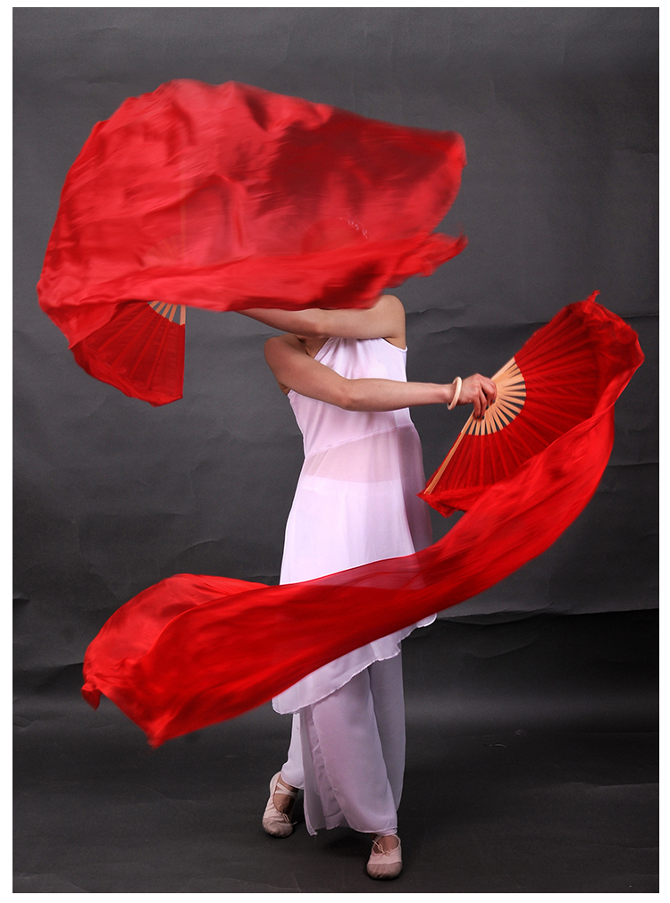 8米扇舞蹈大红色长绸扇子加长 全长2米纯红色扇骨31厘米【图片 价格