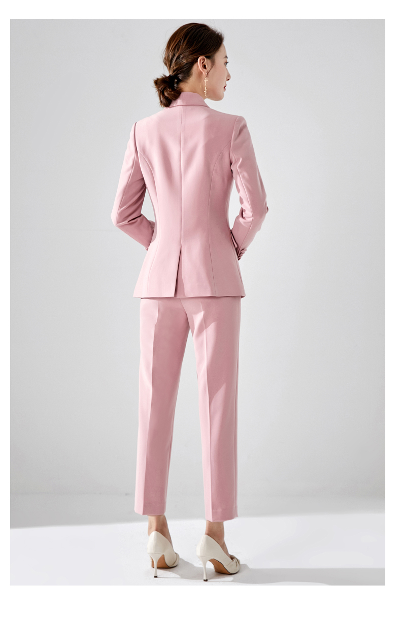 艾尚臣感粉色西装外套2020秋季小个子气质修身职业正装女士西服套装