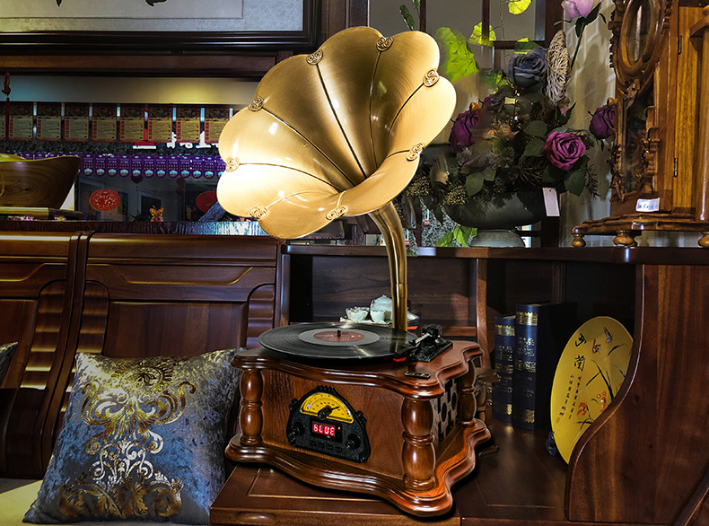 旗舰精品今墨迷你留声机台式桌面仿古大喇叭电唱机音响小复古留音机