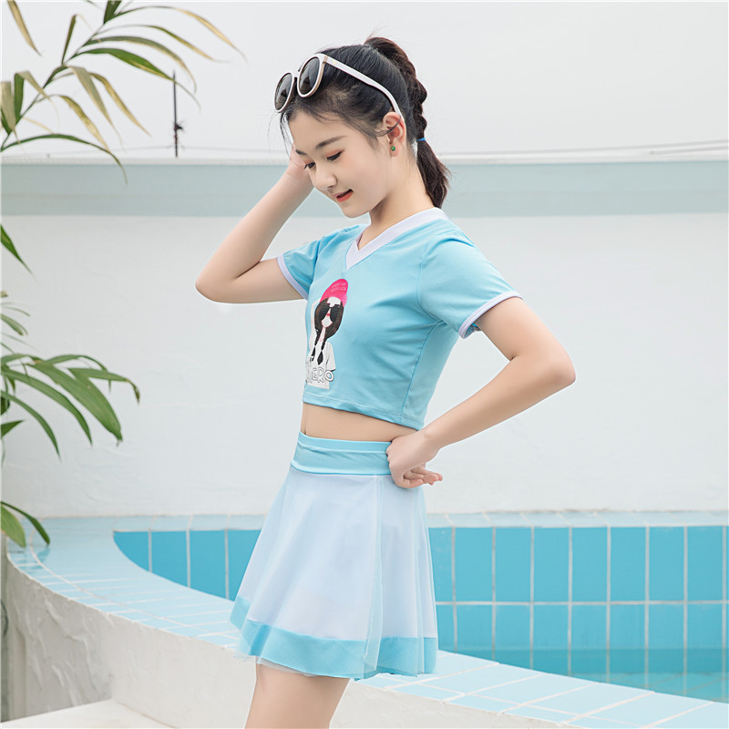 内衣 泳衣 依蔻兰蒂(yikoulandi) 初中女生保守游泳衣分体儿童10-13岁